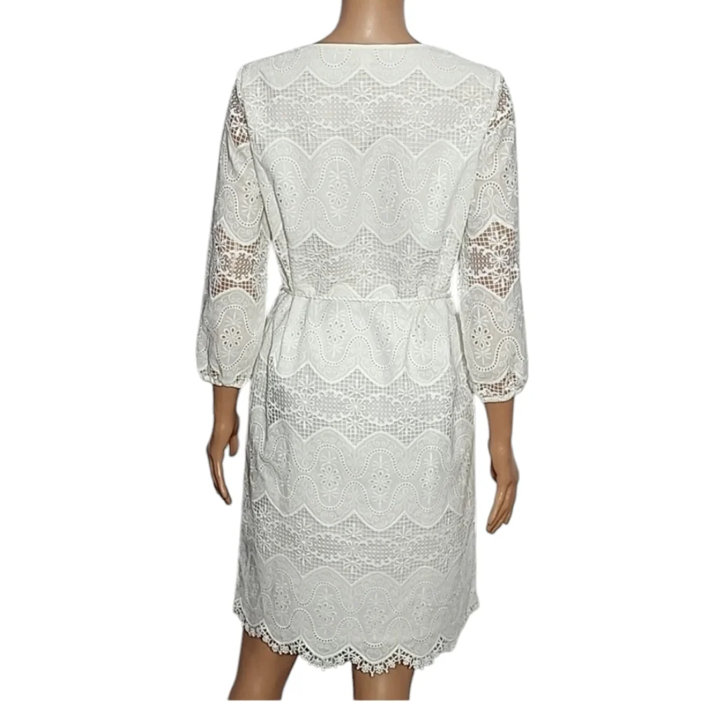 Etcetera Spring 2022 White Lace Dress 3/4 Sleeve‎ Pockets Size 2